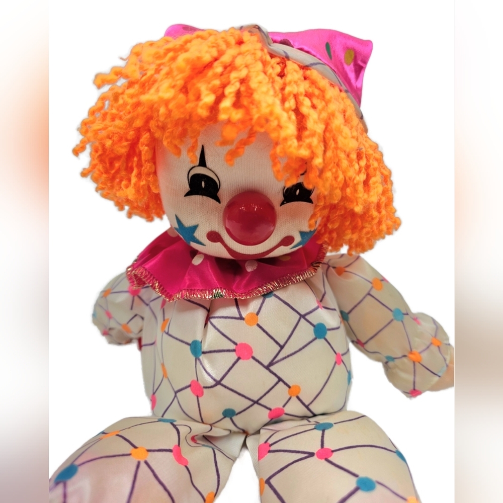 Vintage Alton's Music Box Clown Doll Moving Head 17.5" Plays It's A Small World